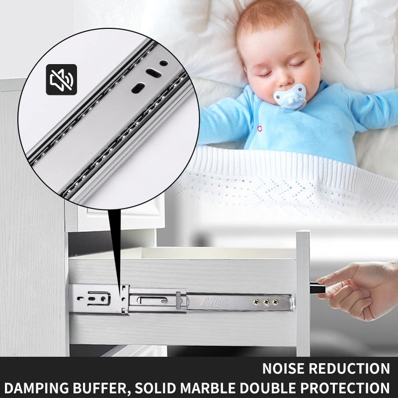 HLC 14inch Soft Self Close Drawer Slides 6 Pairs (12pcs) Full Extension Ball Bearing Drawer Slides 3 fold Full Stretch Side Mount Drawer Slides 100 LB Capacity Drawer Slide 14"" Silver - Image 3